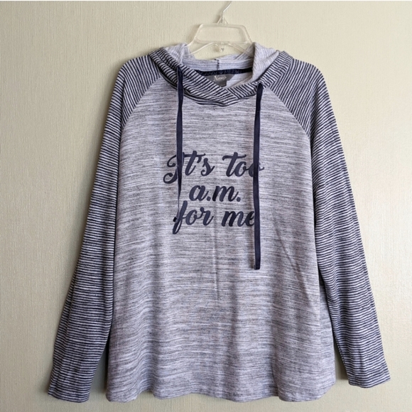 Natural Reflections Blue Gray French Terry Hoodie Graphic "It's Too A.M. for me” - Picture 2 of 16